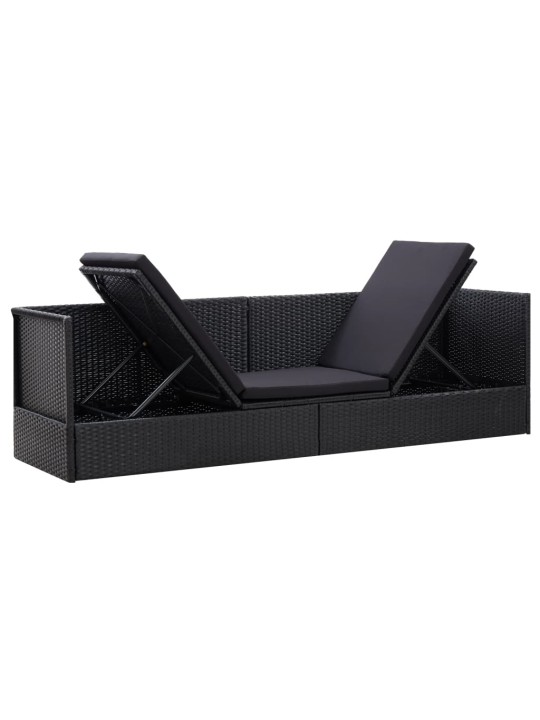 Sodo sofa su pagalvėlėmis ir pagalvėmis, juoda, poliratanas