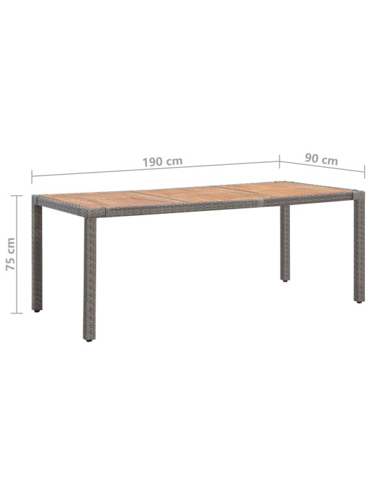 Sodo stalas, pilkas, 190x90x75cm, poliratanas ir akacija