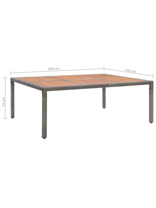 Sodo stalas, pilkas, 200x150x74cm, poliratanas ir akacija