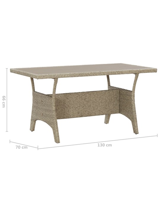 Sodo stalas, pilkos spalvos, 130x70x66cm, poliratanas