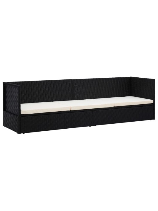 Sodo sofa su pagalvėlėmis ir pagalvėmis, juoda, poliratanas