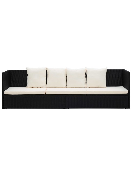 Sodo sofa su pagalvėlėmis ir pagalvėmis, juoda, poliratanas