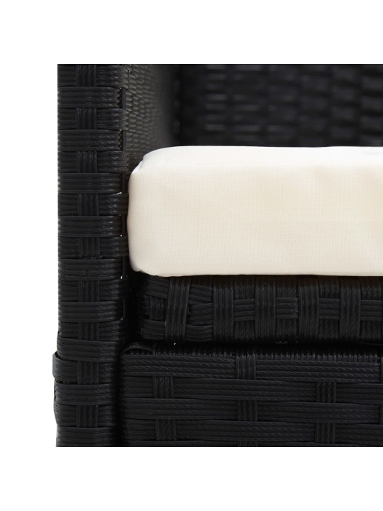 Sodo sofa su pagalvėlėmis ir pagalvėmis, juoda, poliratanas