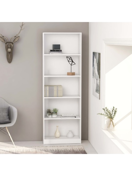 Spintelė knygoms, 5 lentynos, baltos spalvos, 60x24x175cm, MDP