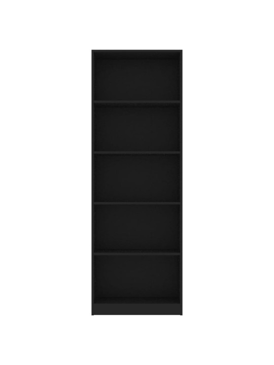 Spintelė knygoms, 5 lentynos, juodos spalvos, 60x24x175cm, MDP