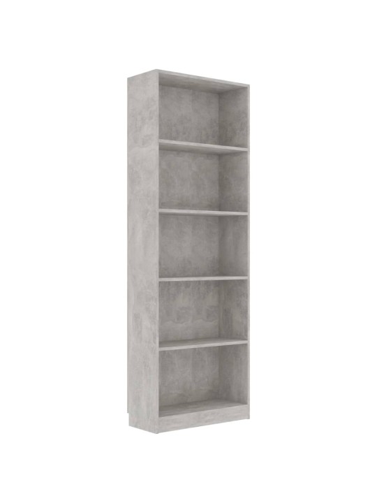 Spintelė knygoms, 5 lentynos, betono pilka, 60x24x175cm, MDP