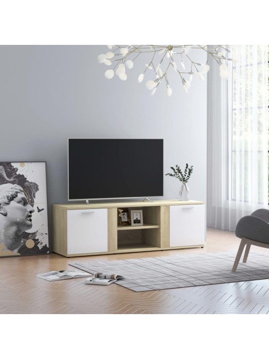 Televizoriaus spintelė, baltas ir ąžuolo, 120x34x37cm, MDP
