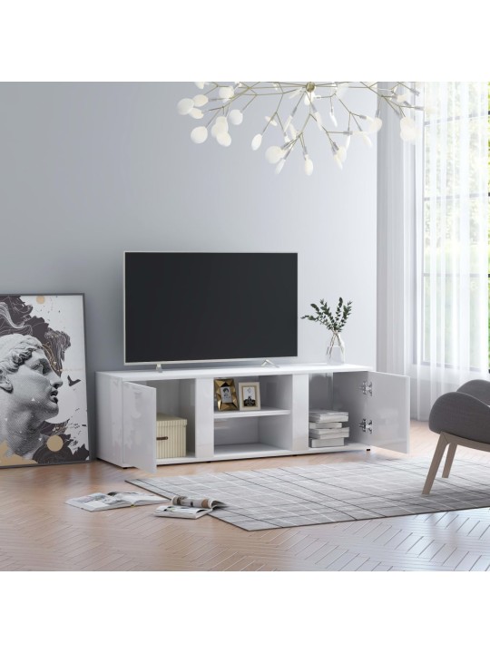 Televizoriaus spintelė, balta, 120x34x37cm, MDP, ypač blizgi