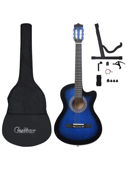 Klasikinės gitaros rinkinys, 12 dalių, mėlynas, 38", 6 stygos