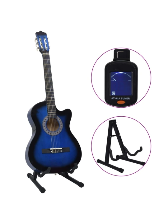 Klasikinės gitaros rinkinys, 12 dalių, mėlynas, 38", 6 stygos