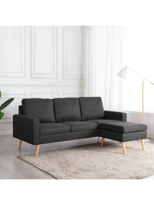 Trivietė sofa su pakoja, tamsiai pilkos spalvos, audinys