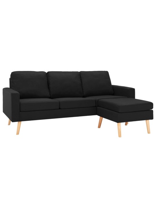 Trivietė sofa su pakoja, juodos spalvos, audinys