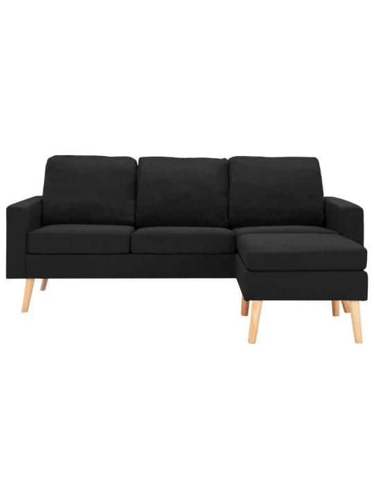 Trivietė sofa su pakoja, juodos spalvos, audinys