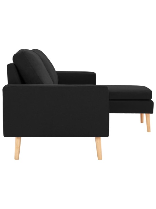 Trivietė sofa su pakoja, juodos spalvos, audinys
