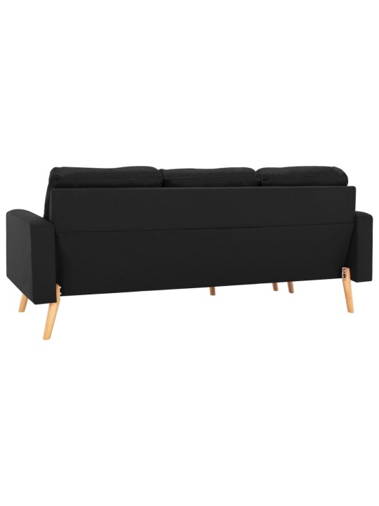 Trivietė sofa su pakoja, juodos spalvos, audinys