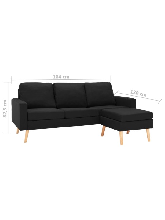 Trivietė sofa su pakoja, juodos spalvos, audinys