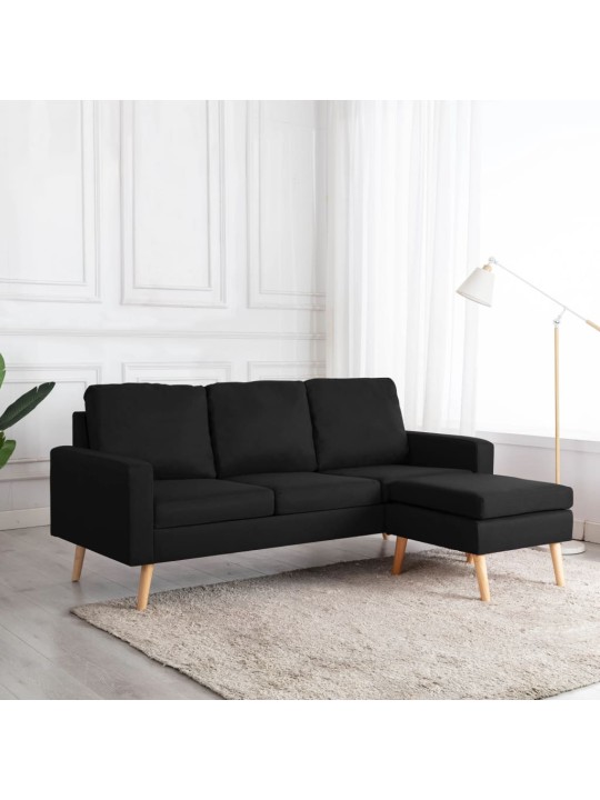 Trivietė sofa su pakoja, juodos spalvos, audinys