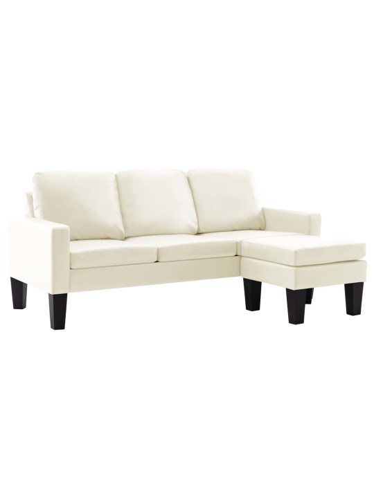 Trivietė sofa su pakoja, kreminės spalvos, dirbtinė oda