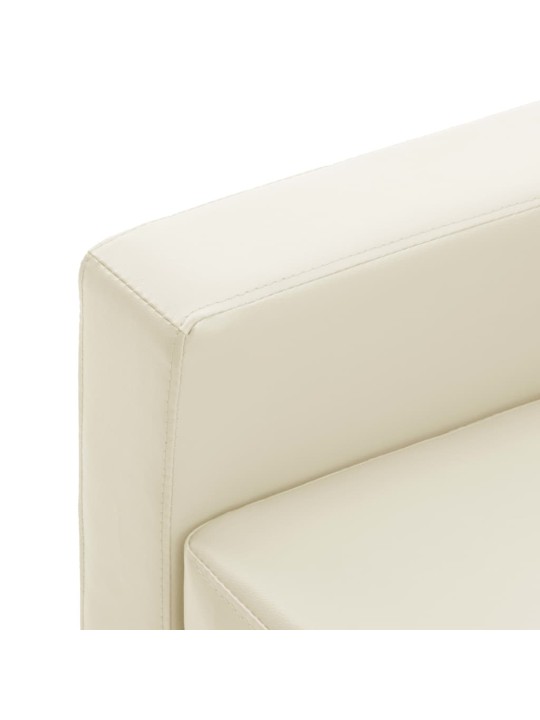 Trivietė sofa su pakoja, kreminės spalvos, dirbtinė oda