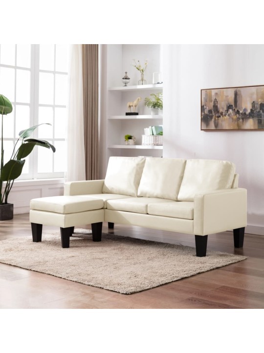 Trivietė sofa su pakoja, kreminės spalvos, dirbtinė oda