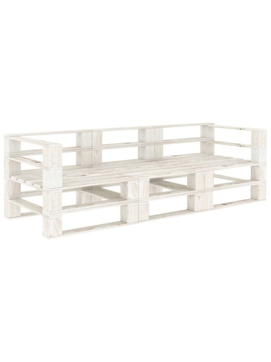 Sodo sofa iš palečių, baltos spalvos, mediena, trivietė