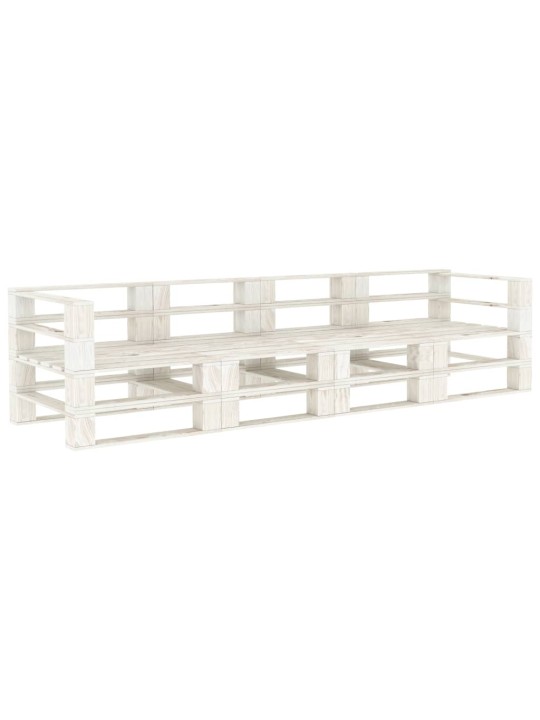 Keturvietė sodo sofa iš palečių, baltos spalvos, mediena