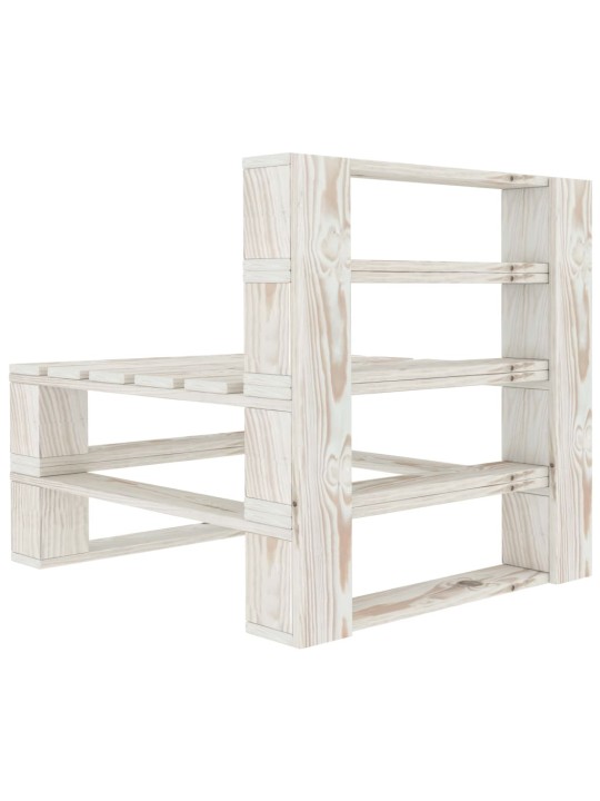 Keturvietė sodo sofa iš palečių, baltos spalvos, mediena