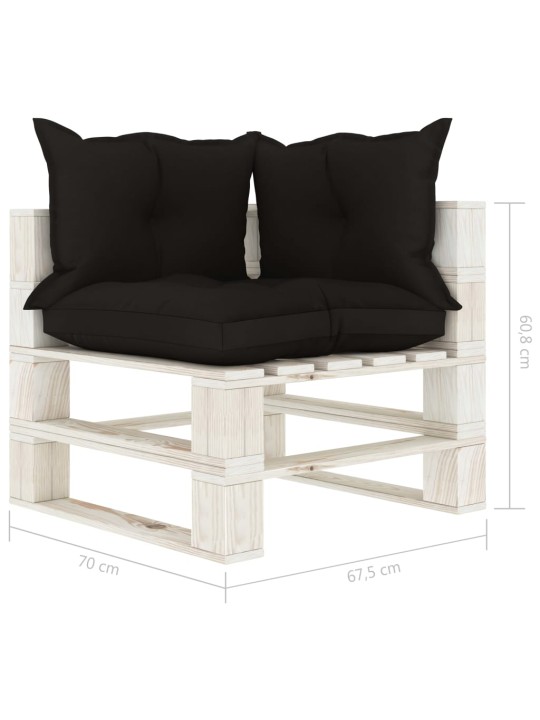 Kampinė sodo sofa iš palečių su juodomis pagalvėmis, mediena