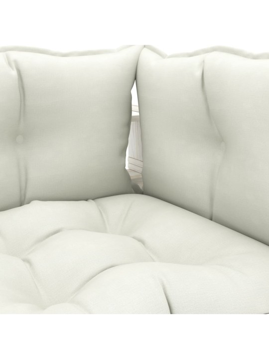 Kampinė sodo sofa iš palečių su smėlio pagalvėmis, mediena