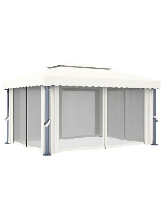 Pavėsinė su užuolaidomis, baltos spalvos, 4x3m