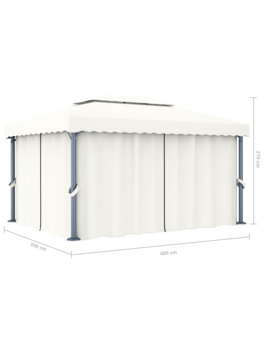 Pavėsinė su užuolaidomis, baltos spalvos, 4x3m