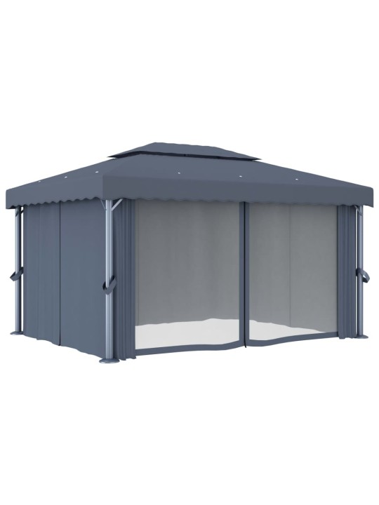 Pavėsinė su užuolaidomis, antracito spalvos, 4x3m