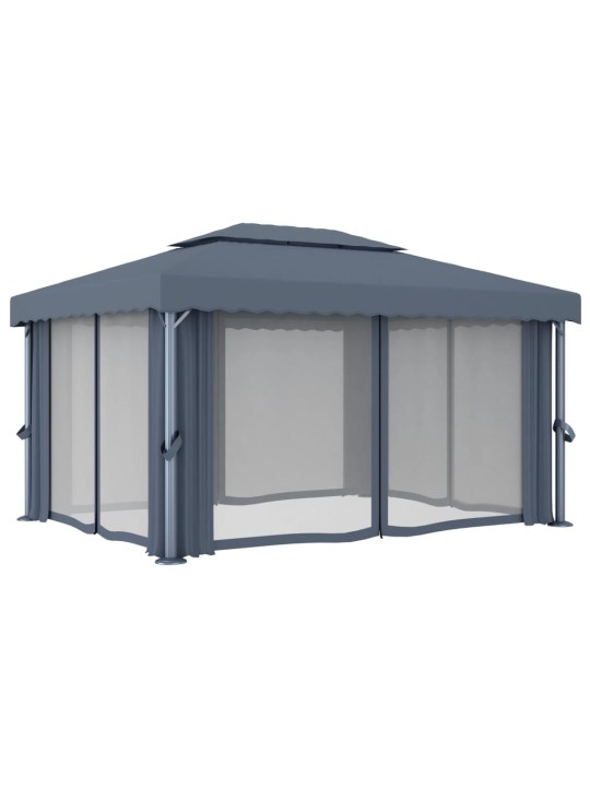 Pavėsinė su užuolaidomis, antracito spalvos, 4x3m