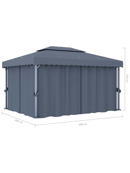 Pavėsinė su užuolaidomis, antracito spalvos, 4x3m