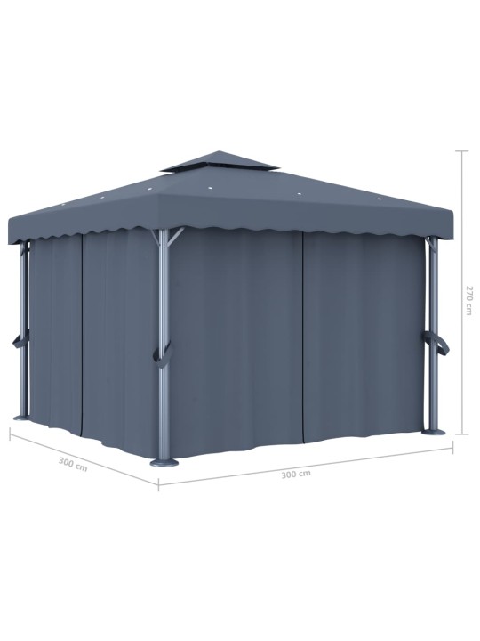 Pavėsinė su užuolaidomis, antracito spalvos, 3x3m