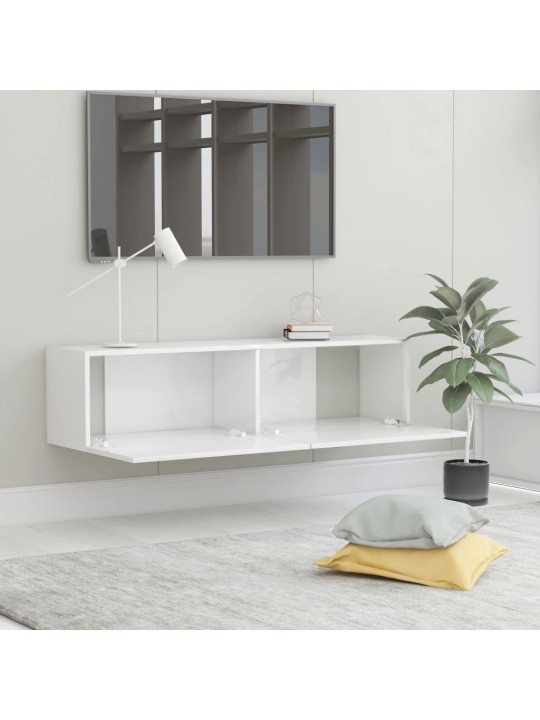 Televizoriaus spintelė, balta, 120x30x30cm, MDP, ypač blizgi