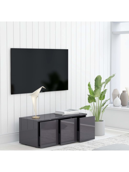 Televizoriaus spintelė, pilka, 80x34x30cm, MDP, ypač blizgi