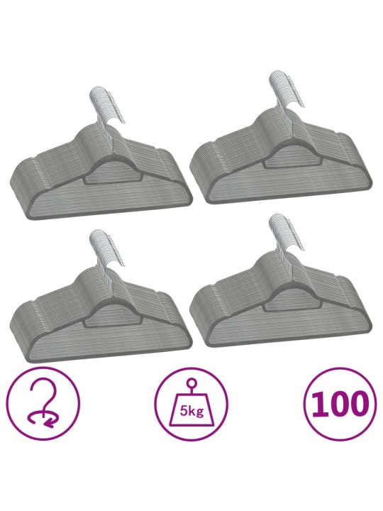 Pakabų rinkinys, 100vnt., pilkos spalvos, neslystantis aksomas