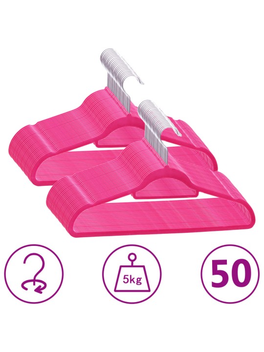 Pakabų rinkinys, 50vnt., rožinės spalvos, neslystantis aksomas