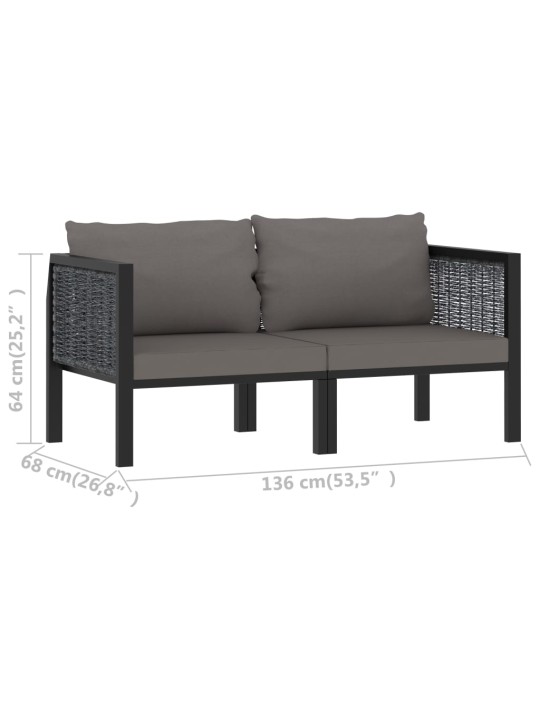 Dvivietė sofa su pagalvėlėmis, antracito spalvos, poliratanas