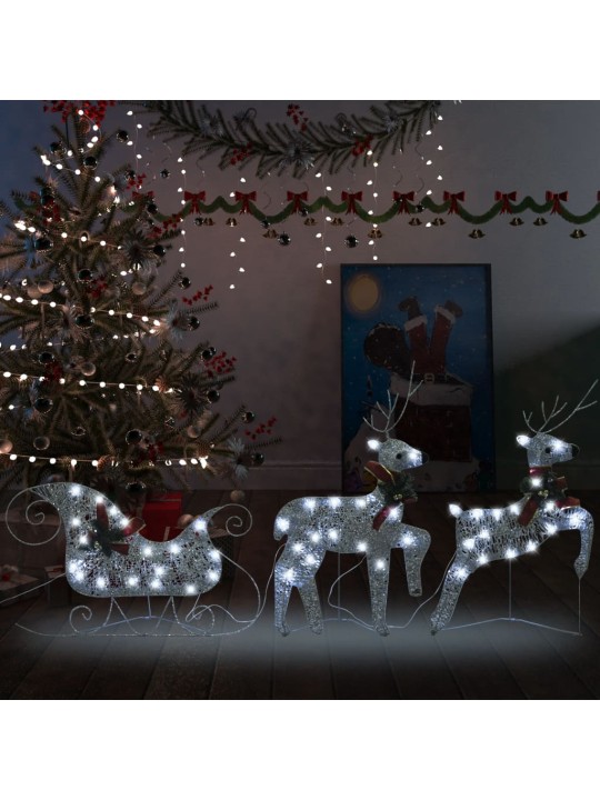 Kalėdų dekoracija elniai ir rogės, sidabrinės spalvos, 60 LED