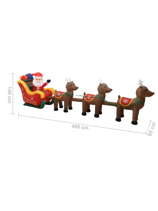Pripučiamas Kalėdų Senelis ir elniai, LED, 490cm