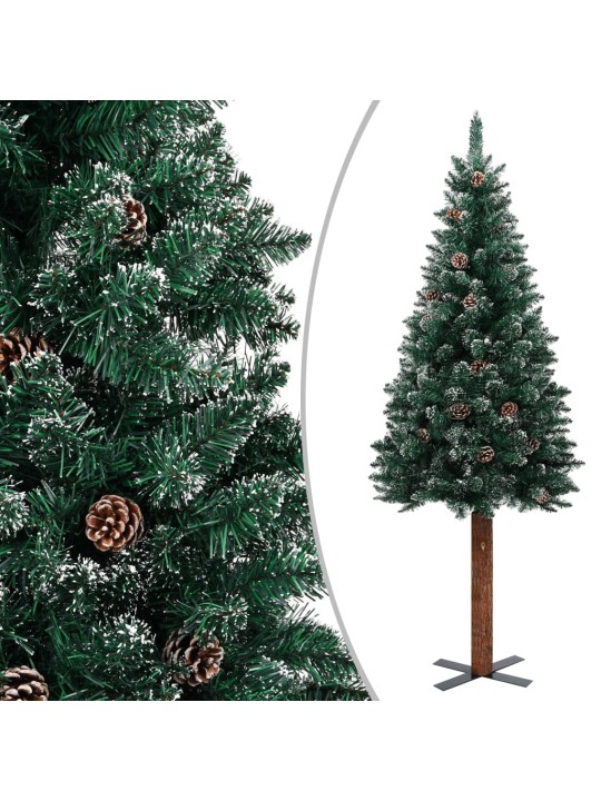 Kalėdų eglutė su tikra mediena ir baltu sniegu, žalia, 150cm