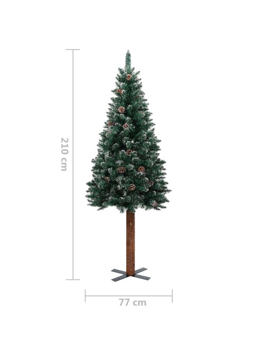 Kalėdų eglutė su tikra mediena ir baltu sniegu, žalia, 210cm