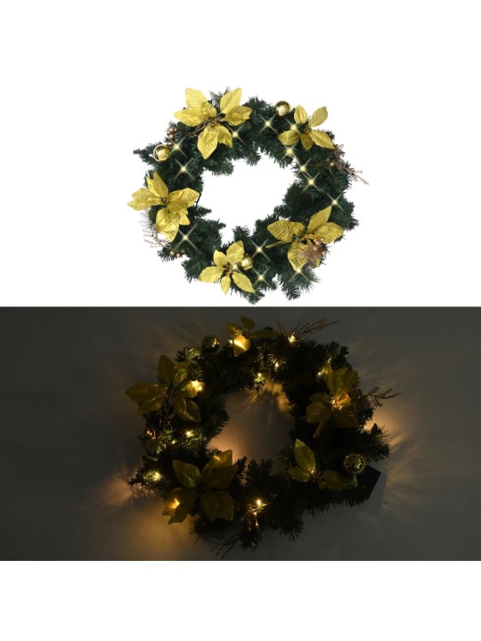 Kalėdinis vainikas su LED lemputėmis, žalios spalvos, 60cm, PVC