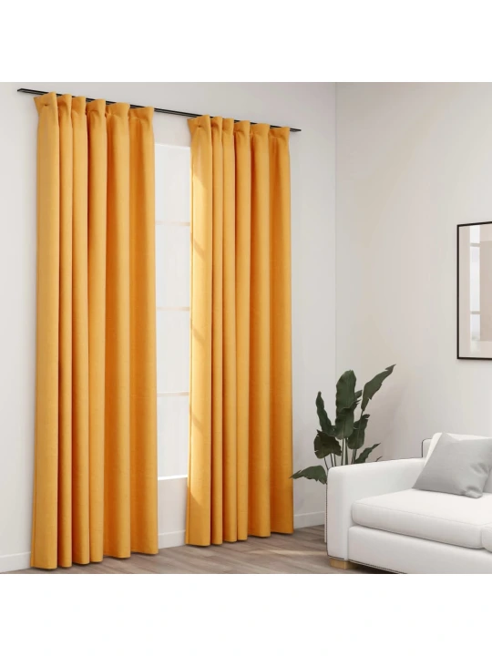 Naktinės užuolaidos su kabliukais, 2vnt., geltonos, 140x245cm