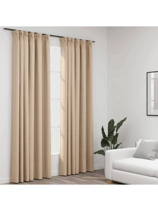 Naktinės užuolaidos su kabliukais, 2vnt., smėlio, 140x245cm