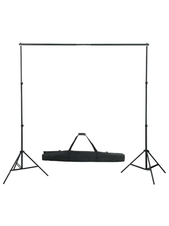 Fotostudijos komplektas su fonu, šviestuvais ir skėčiais