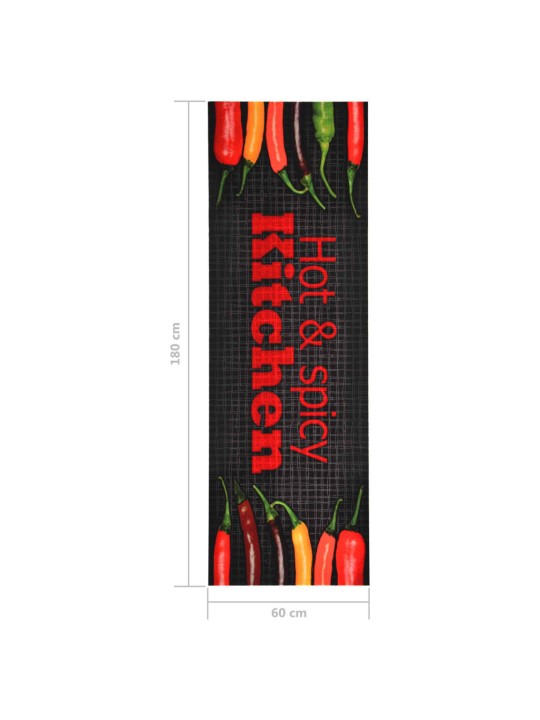 Virtuvės kilimėlis, 60x180cm, plaunamas, su užrašu Hot & Spicy