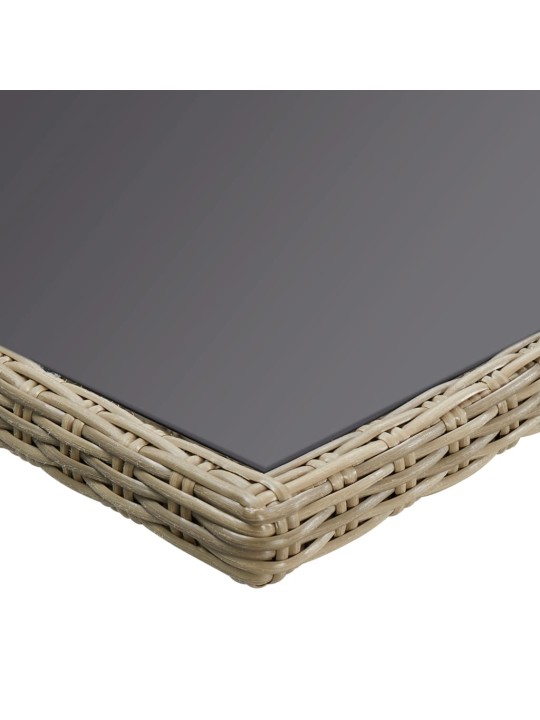 Sodo valgomojo stalas, rudas, 200x100x74cm, stiklas/poliratanas